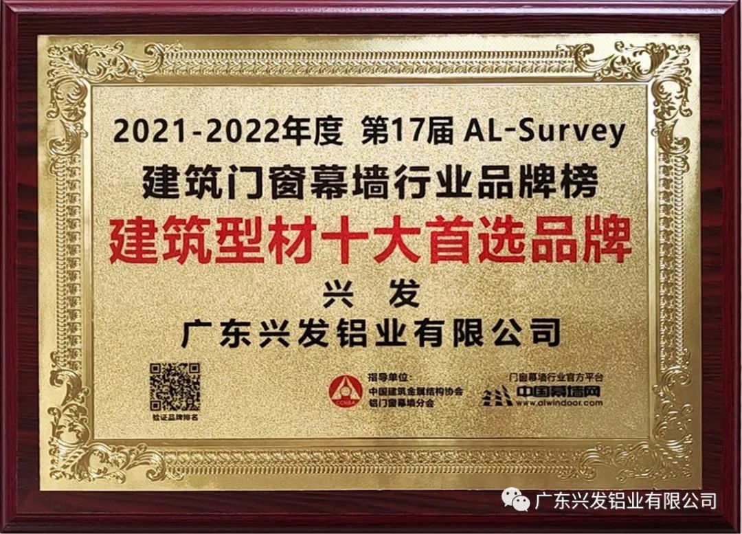 興發(fā)鋁業(yè)再次榮獲“建筑型材十大首選品牌”稱號(hào) 興發(fā)鋁業(yè)再次榮獲“建筑型材十大首選品牌”稱號(hào)
