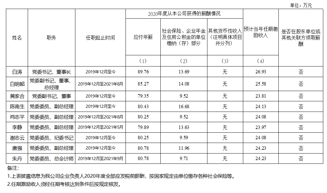 廣東省廣新控股集團(tuán)有限公司企業(yè)負(fù)責(zé)人2020年度薪酬情況