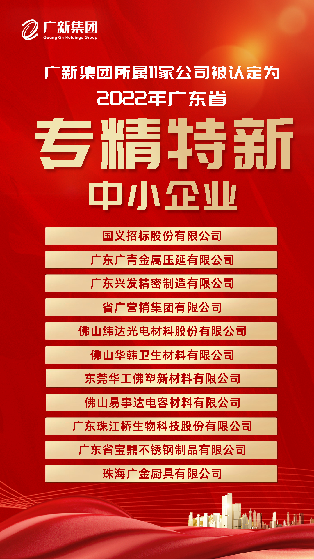新春開(kāi)門紅!廣新集團(tuán)所屬11家公司被認(rèn)定為“2022年廣東省專精特新中小企業(yè)” 新春開(kāi)門紅!廣新集團(tuán)所屬11家公司被認(rèn)定為“2022年廣東省專精特新中小企業(yè)”